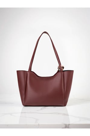 Kadın Fularlı Bordo Renk Fermuarlı Mıknatıs Kapamalı Shopper El ve Omuz Çantası