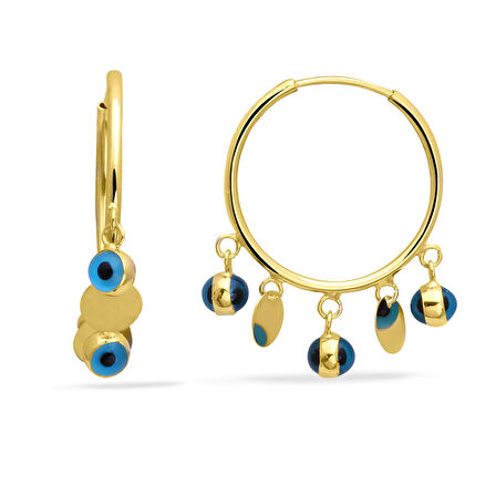 Altın Nazar Detaylı Pullu Halka Küpe (KP0138)