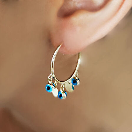 Altın Nazar Detaylı Pullu Halka Küpe (KP0138)