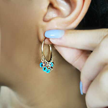 Altın Nazar Boncuklu Halka Küpe (KP0139)