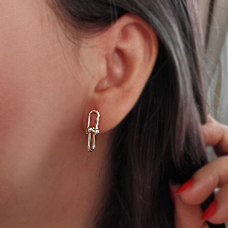 Yeni Trend Blok Detay Altın Küpe (KP0186)