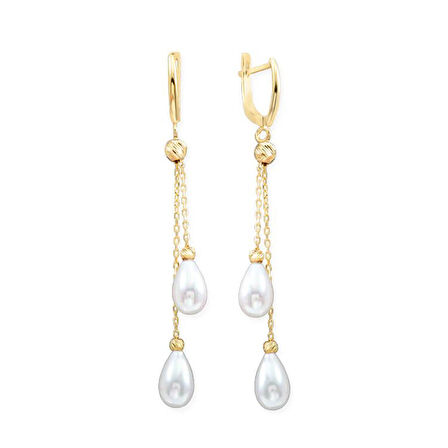 Sallantılı Altın İnci Küpe (KP0246)