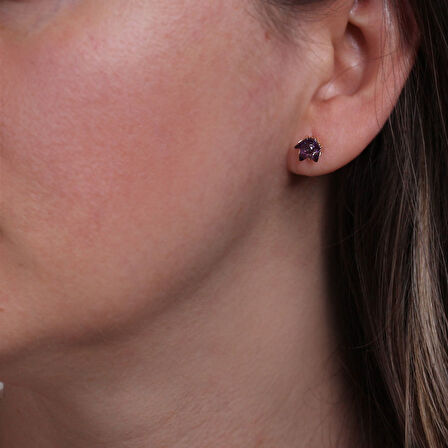 Ametist Taşlı Altın Lotus Çiçeği Küpe (KP0341)