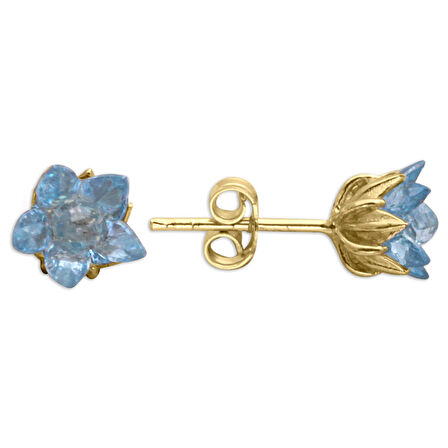 Mavi Taşlı Altın Lotus Çiçeği Küpe (KP0344)