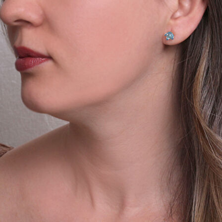 Mavi Taşlı Altın Lotus Çiçeği Küpe (KP0344)