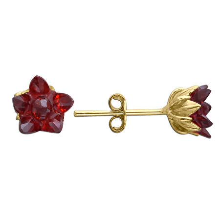 Altın Kırmızı Taşlı Lotus Çiçeği Küpe (KP0345)