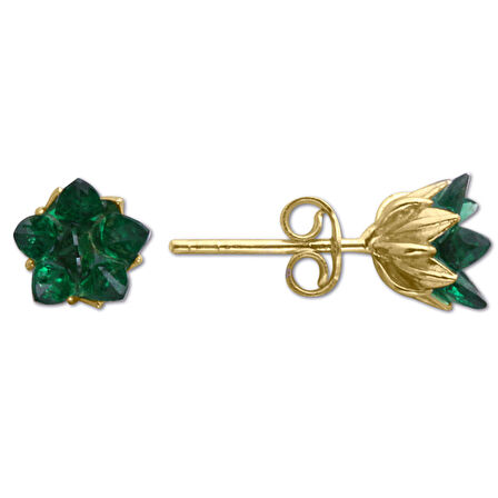 Altın Yeşil Taşlı Lotus Çiçeği Küpe (KP0346)