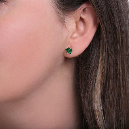 Altın Yeşil Taşlı Lotus Çiçeği Küpe (KP0346)