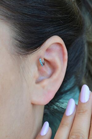 Gümüş Renkli 6 mm Firuze Taşlı Forward Helix Piercing Tragus Helix