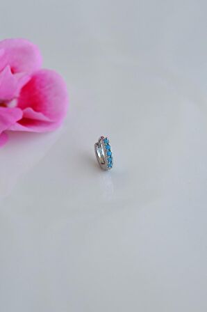 Gümüş Renkli 6 mm Firuze Taşlı Forward Helix Piercing Tragus Helix