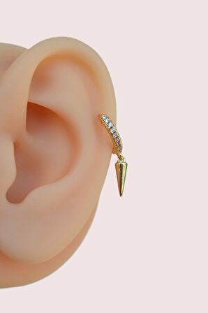Zımba Charmlı Taşlı Halka Helix Piercing Kıkırdak Lob Gold Renkli