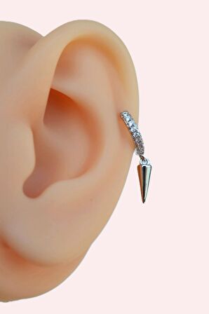 Zımba Charmlı Taşlı Halka Helix Piercing Kıkırdak Lob Gümüş Renkli