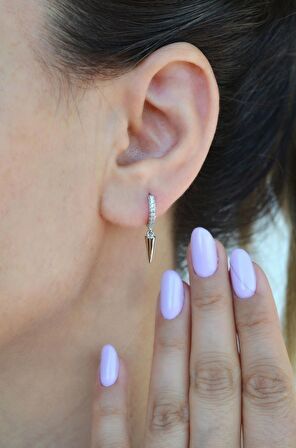 Zımba Charmlı Taşlı Halka Helix Piercing Kıkırdak Lob Gümüş Renkli