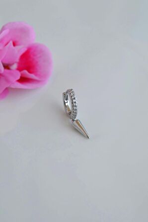 Zımba Charmlı Taşlı Halka Helix Piercing Kıkırdak Lob Gümüş Renkli