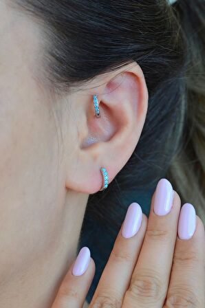 Gümüş Renkli 8 mm Firuze Taşlı Helix Piercing Tragus Kıkırdak Lob