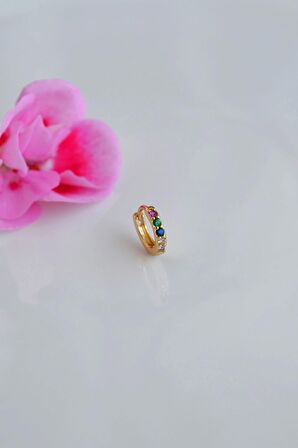 Gold 8 mm Taşlı Multicolor Çok Renkli Helix Piercing Tragus Kıkırdak Lob