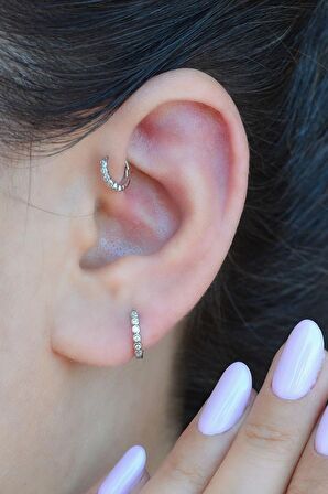 Zirkon Taşlı İnce 8 mm Halka Piercing Helix Tragus Kıkırdak Lob