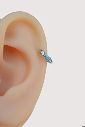 Mavi Taşlı 8 mm Halka Piercing Helix Tragus Kıkırdak Lob