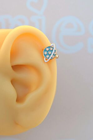 Mavi Gezegen Helix Küpesi Satürn Yıldızlı Piercing Gezegen Kıkırdak