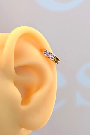 Çok Renkli Halka Conch Piercing Multicolor Helix Kıkırdak Küpesi