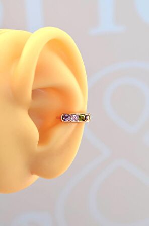 Çok Renkli Halka Conch Piercing Multicolor Helix Kıkırdak Küpesi