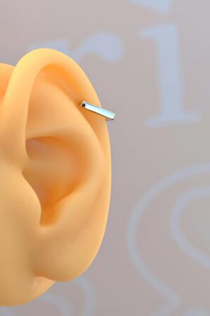 Gümüş Renkli Rodyum Mini İnce Kare Halka Tragus Piercing Helix Küpesi