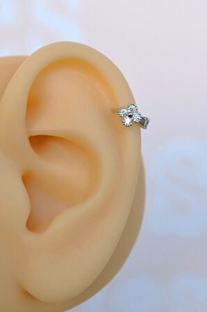 6 mm Mini Halka Çiçekli Piercing Forward Helix Tragus Helix Kıkırdak Gümüş Renk