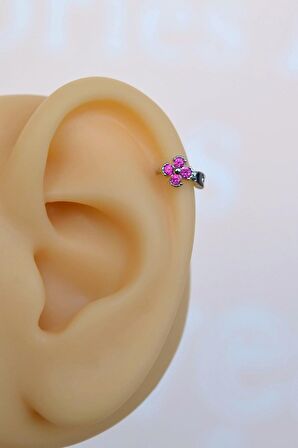 6 mm Mini Halka Pembe Çiçekli Piercing Forward Helix Tragus Helix Kıkırdak