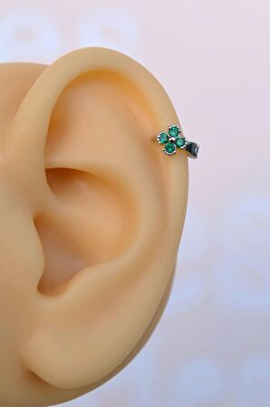 6 mm Mini Halka Yeşil Çiçekli Piercing Forward Helix Tragus Helix Kıkırdak
