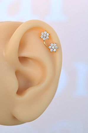 İki Çiçekli Helix Piercing Kıkırdak Lob Gold Renk