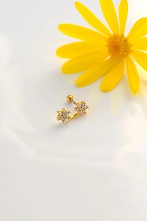 İki Çiçekli Helix Piercing Kıkırdak Lob Gold Renk