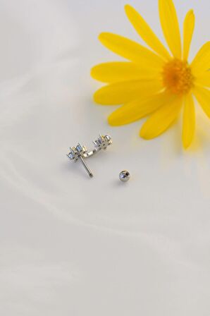 İki Çiçekli Helix Piercing Kıkırdak Lob Gümüş Renk