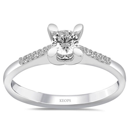  E Renk Toplam 0.37 Karat Pırlanta Kolu Taşlı Tektaş Yüzük