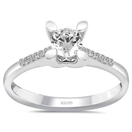  G Renk Toplam 0.52 Karat Pırlanta Kolu Taşlı Tektaş Yüzük