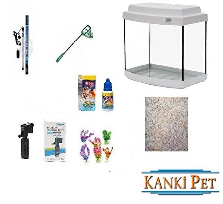 Kanki Pet 35 Cm Akvaryum Bombeli Beyaz Hazır Set