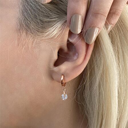 Sallantılı Oval Swarovski Taşlı Altın Küpe 14 Ayar