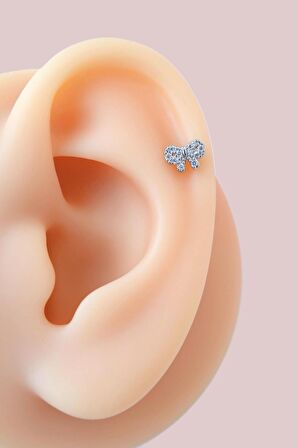 Gümüş Renkli Taşlı Kurdele Fiyonk Figürlü Piercing Helix Kıkırdak Conch Lob