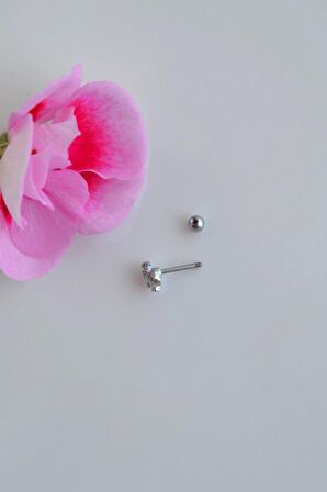 Gümüş Renkli Taşlı Kurdele Fiyonk Figürlü Piercing Helix Kıkırdak Conch Lob