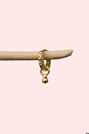 Zirkon Taşlı Halka Model Top Charmlı Helix Piercing Kıkırdak Lob Gold Renkli