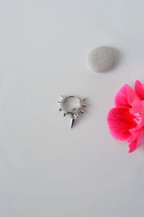 Zirkon Taşlı Zımbalı Model Charmlı Helix Piercing Kıkırdak Lob
