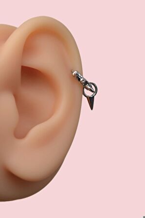 Zirkon Taşlı Zımbalı Model Charmlı Helix Piercing Kıkırdak Lob