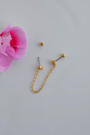 Gold Renkli Taşlı Yıldız Zincir Sallantılı Piercing Helix Kıkırdak Lob