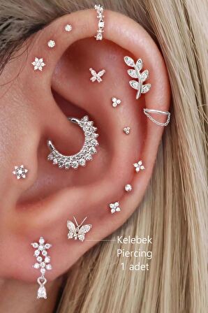 Gümüş Renkli Kelebek Figürlü Piercing Helix Kıkırdak Conch Lob