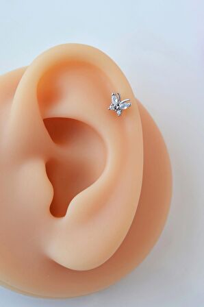 Gümüş Renkli Kelebek Figürlü Piercing Helix Kıkırdak Conch Lob