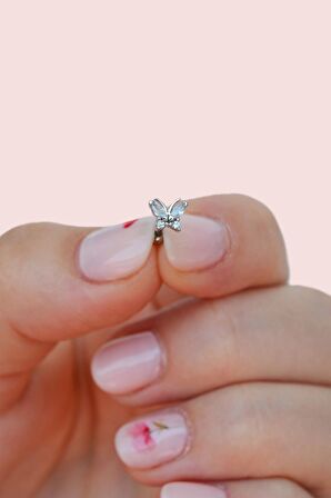 Gümüş Renkli Kelebek Figürlü Piercing Helix Kıkırdak Conch Lob