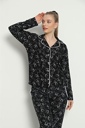 Pijamoni Kadın Süet Boydan Düğmeli Pijama Takımı - 5660-16