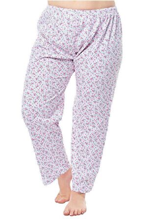 Kapbirtane Kadın Uzun Tek Alt Pijama Çiçek Desenli  Jumbo Boy 3- Adet