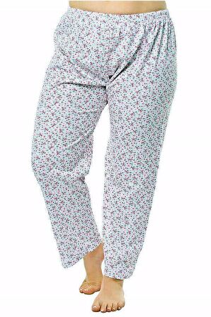 Kapbirtane Kadın Uzun Tek Alt Pijama Çiçek Desenli  Jumbo Boy 3- Adet