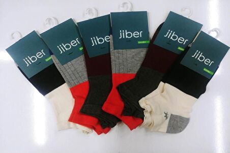 Jiber Erkek Bambu Çift Renk Patik Çorap 6757- 6 Adet