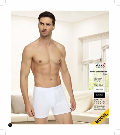 Tutku Elit Erkek Modal Likralı Boxer 1251 - 6 Adet